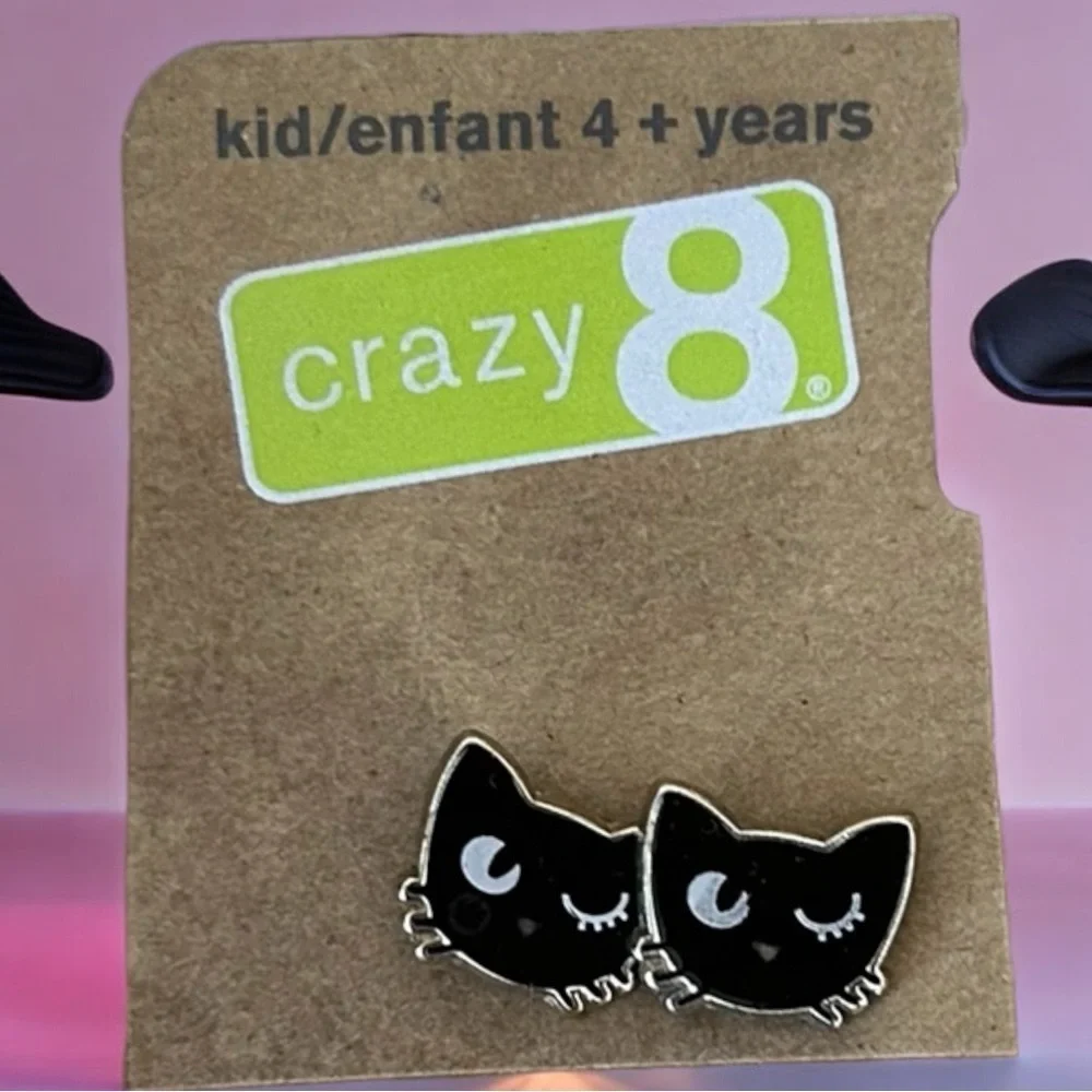 Crazy 8 Winking Black Cat Pierced Earring Posts Halloween
